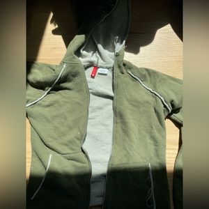 Moss green sparkle distressed cropped zip up